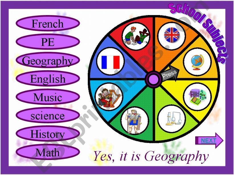 School Subjects - Spin Wheel powerpoint