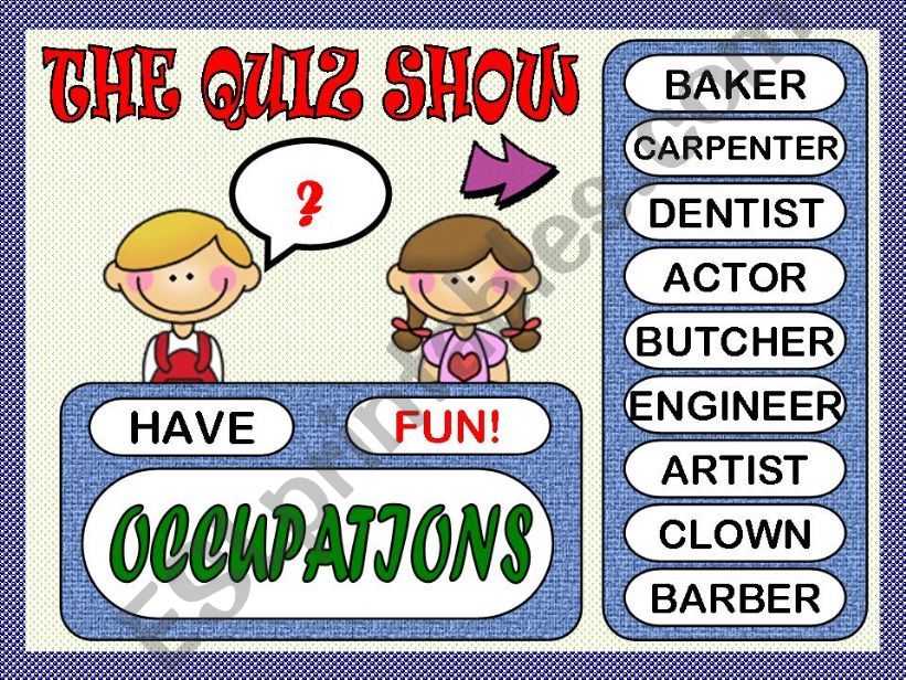 THE QUIZ SHOW - OCCUPATIONS powerpoint