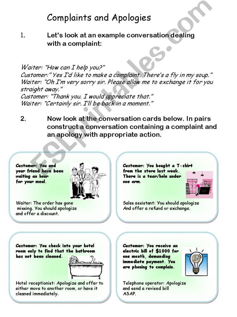 Complaints & apologies conversation / role play