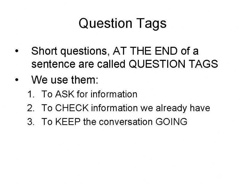 Question Tags Explanation powerpoint