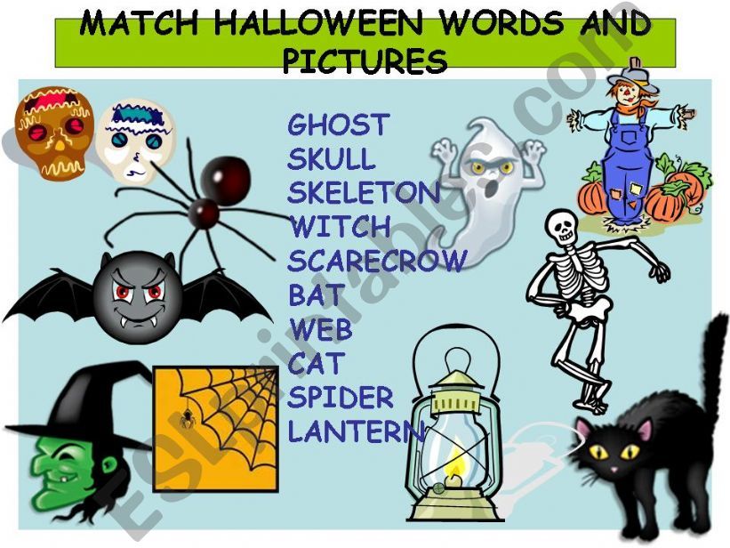 halloween words and pictures matching exercise