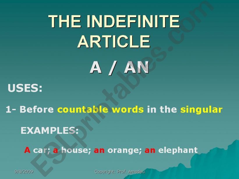INDEFINITE ARTICLES powerpoint