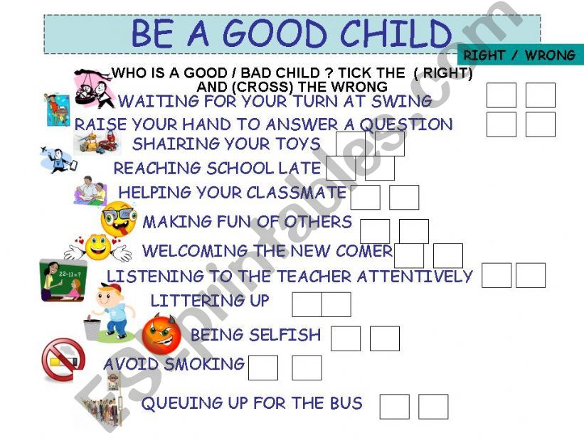 BE A GOOD CHILD WORKSHEET powerpoint