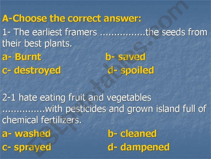 Multiple choice on vocabulary and grammar