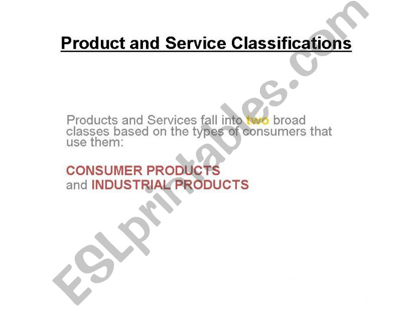MARKETING: PRODUCT AND SERVICE CLASSIFICATIONS
