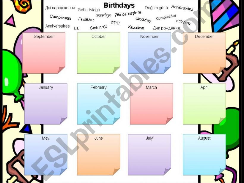 Birthday Chart Printable