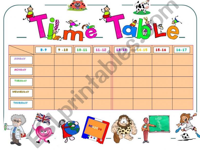  MY TIME TABLE   (adjustable.)