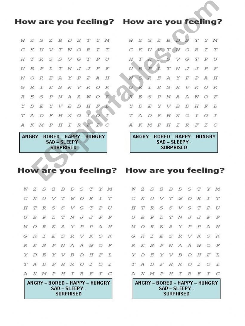 Feelings - word search powerpoint