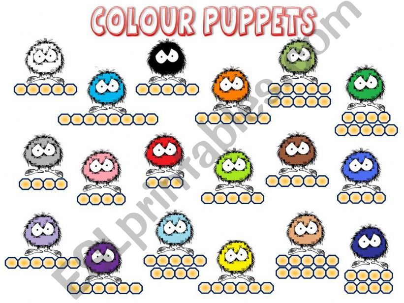 COLOURED PUPPETS - LEARN COLOURS BY WRITING THE COLOUR OF THE PUPPETS IN THE SPACES PROVIDED