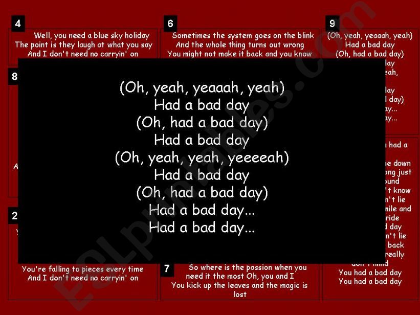 Song Activity (Bad Day) powerpoint