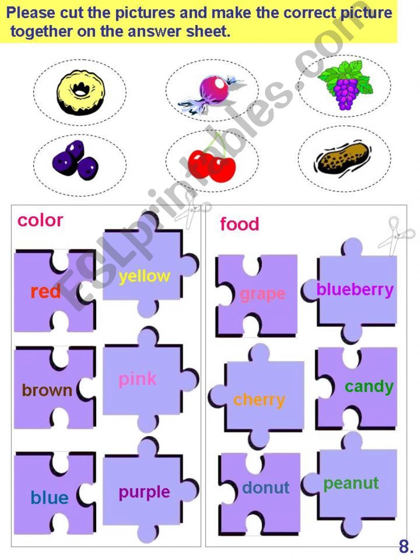 Puzzle-- colors and food practice (page 1)