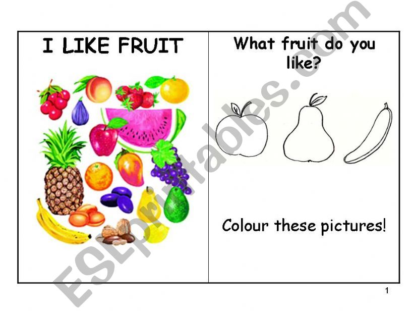 I LIKE FRUIT Flash Cards For Kids 1/2