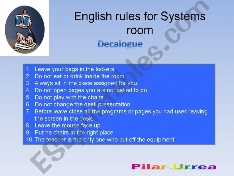 English rules for Systems room