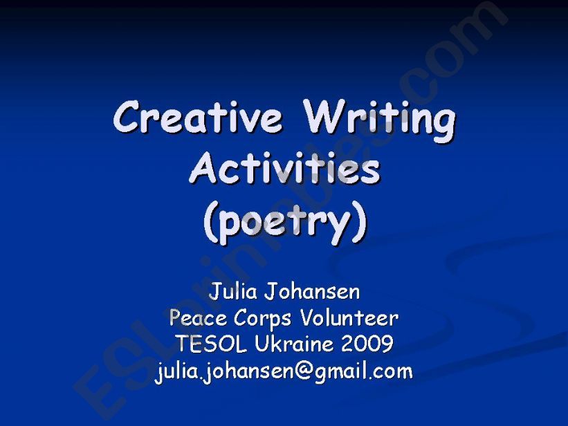 Creative Writing Activities, Part 1 - Poetry