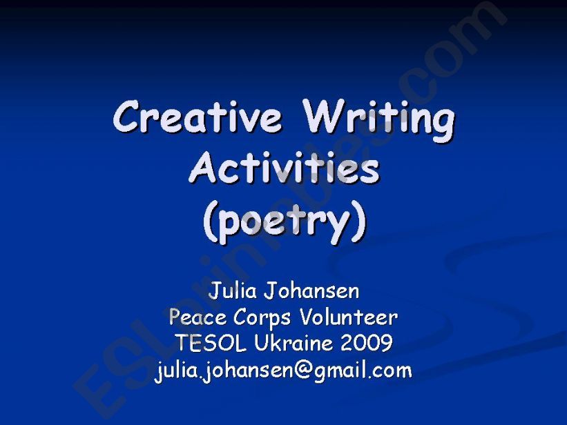 Creative Writing Activities, Part 1 - Poetry