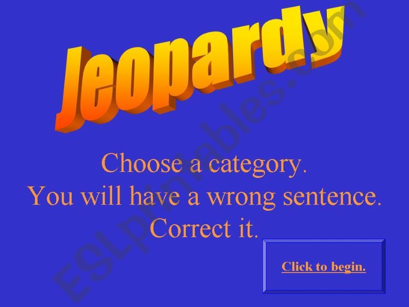 Jeopardy Correct the mistakes powerpoint