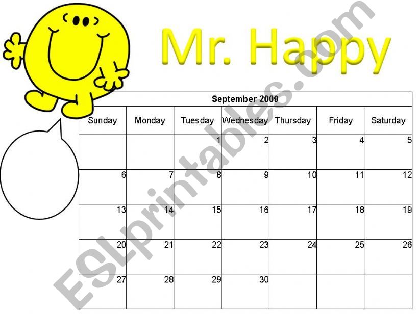 PART 1 Mr Men Calendar powerpoint