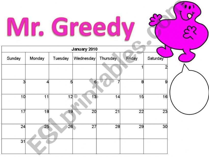 PART 3 Mr Men Calendar powerpoint