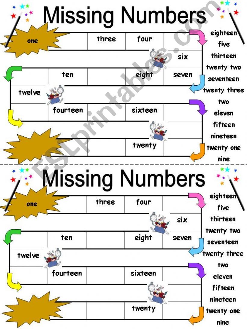 Missing Numbers Worksheet with Numbers 1-20 and bonus if can get 21-23!