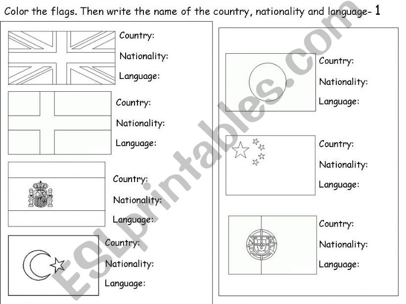 Flags-Coloring Worksheet powerpoint