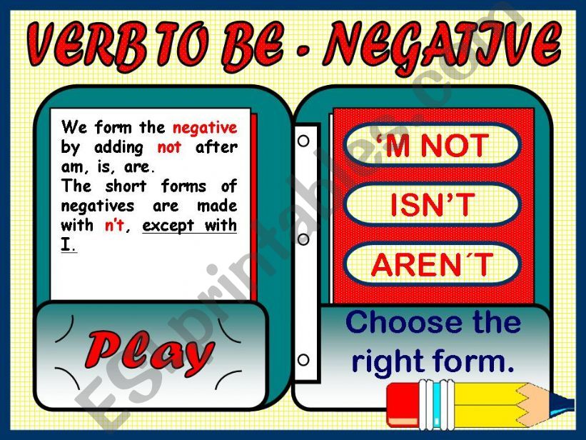 VERB TO BE (NEGATIVE) - GAME powerpoint