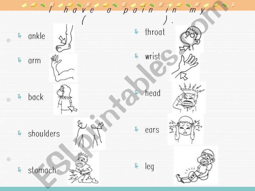 Different illnesses and clothing with pictures