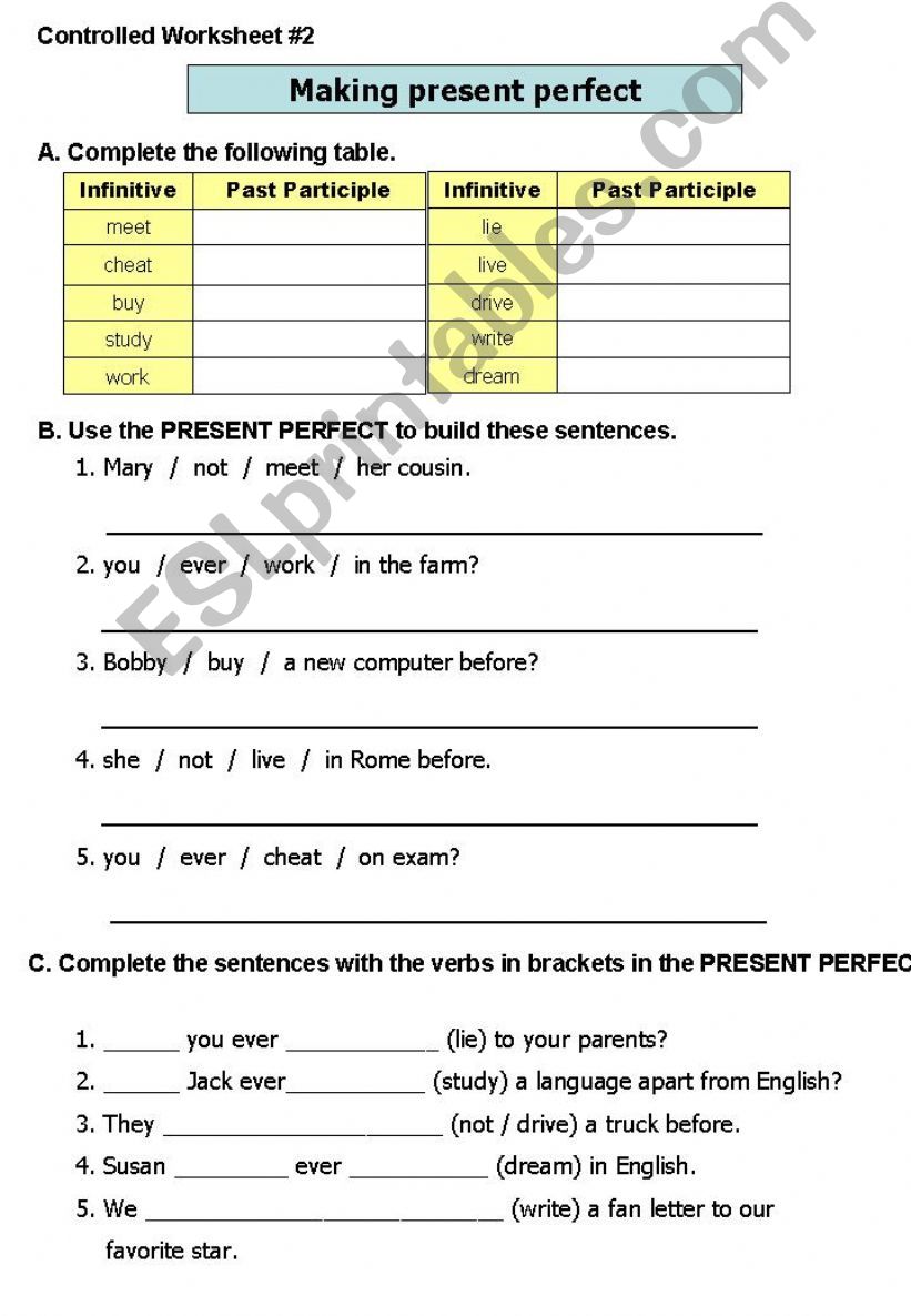 Present perfect controlled activity #2