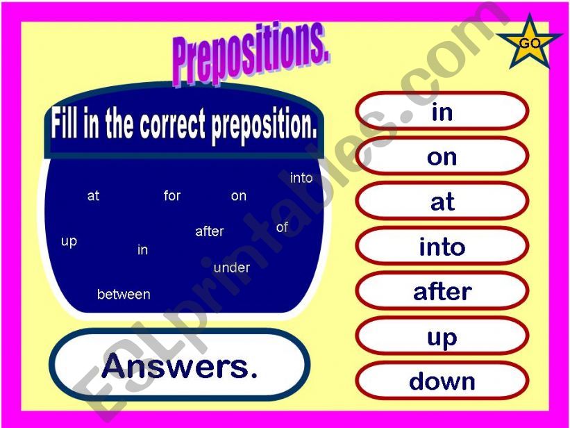 Prepositions game powerpoint