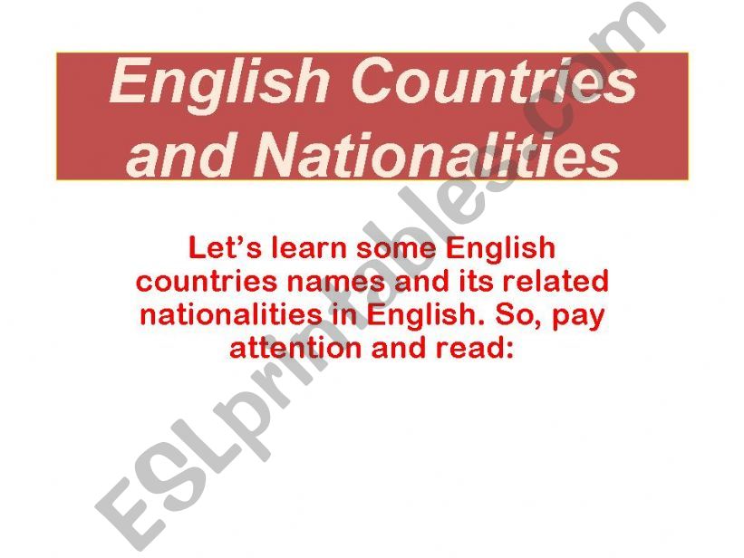 Some English countries and nationalities