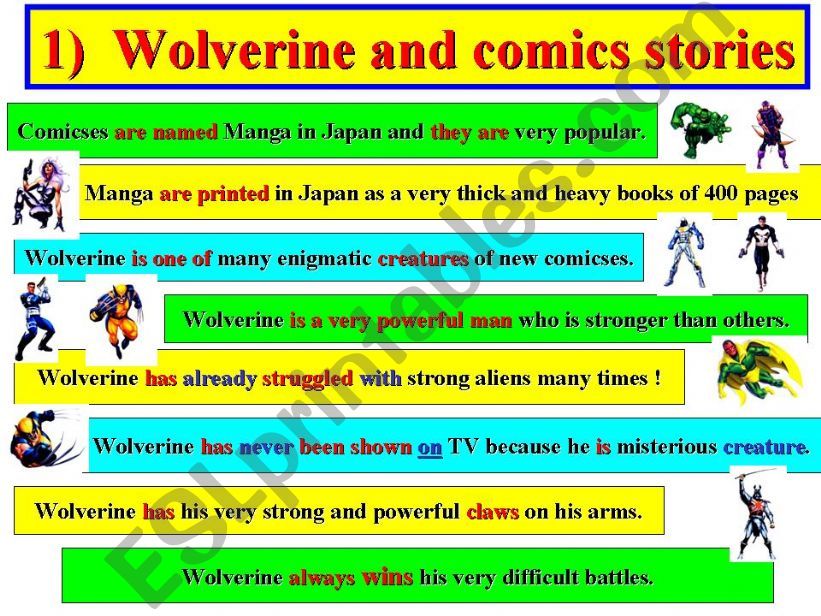 COMICS: Wolverine Story. Grammatic Constructions.