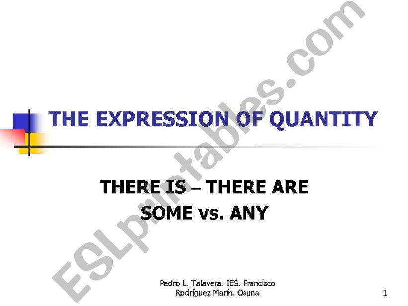 The Expression of Quantity. There is / There are. Some vs. Any