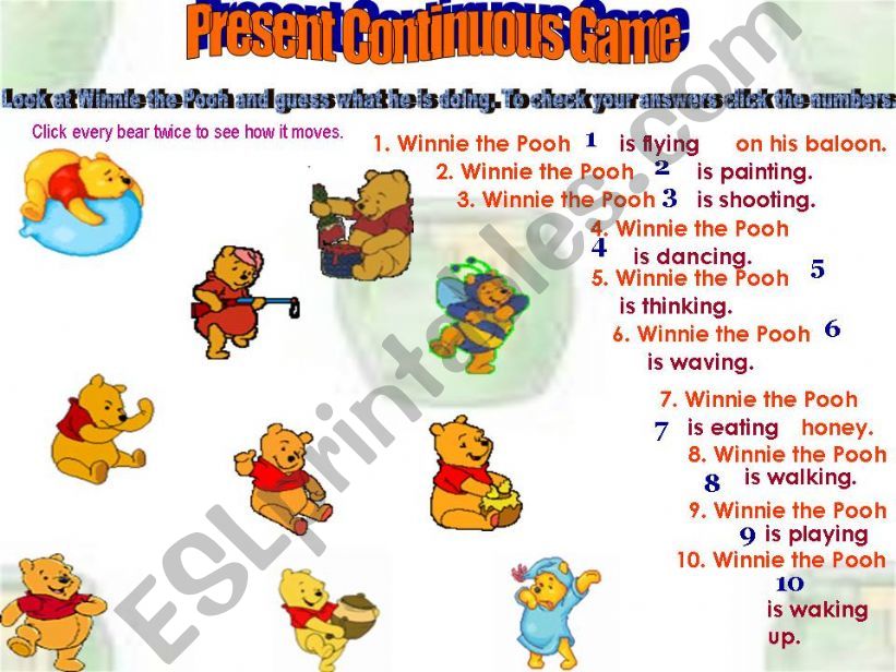 Present Continuous Game - Winnie the Pooh 