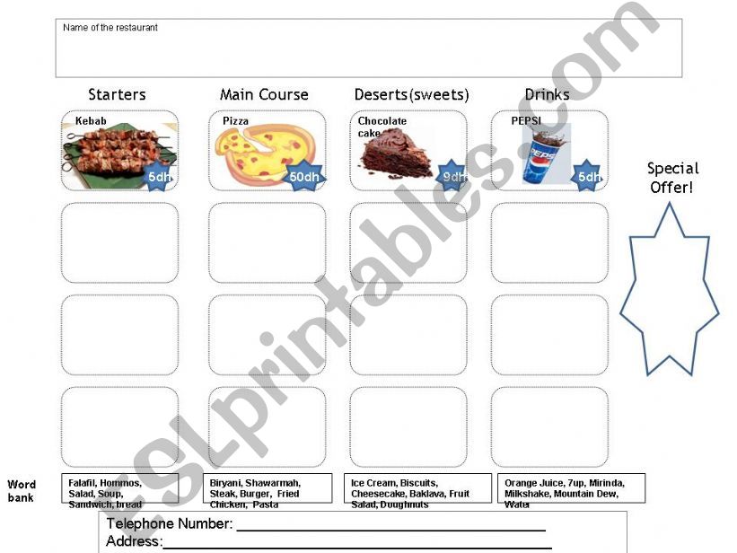 Menu Template powerpoint