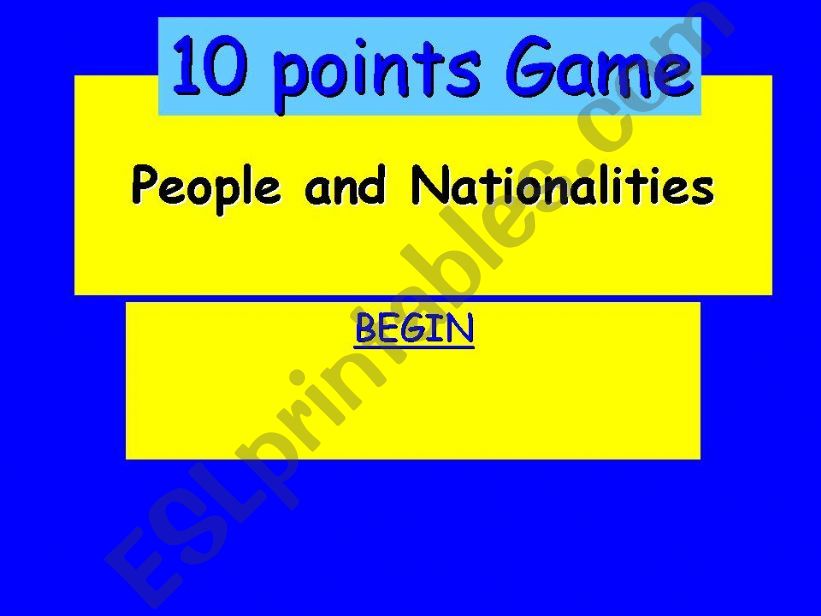 10 points Nationality game powerpoint