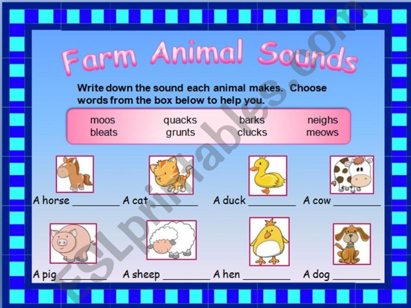FARM ANIMAL SOUNDS WORKSHEET powerpoint