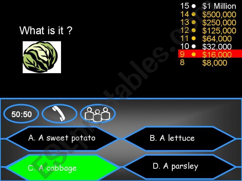 Millionrs word game Vegetables 2