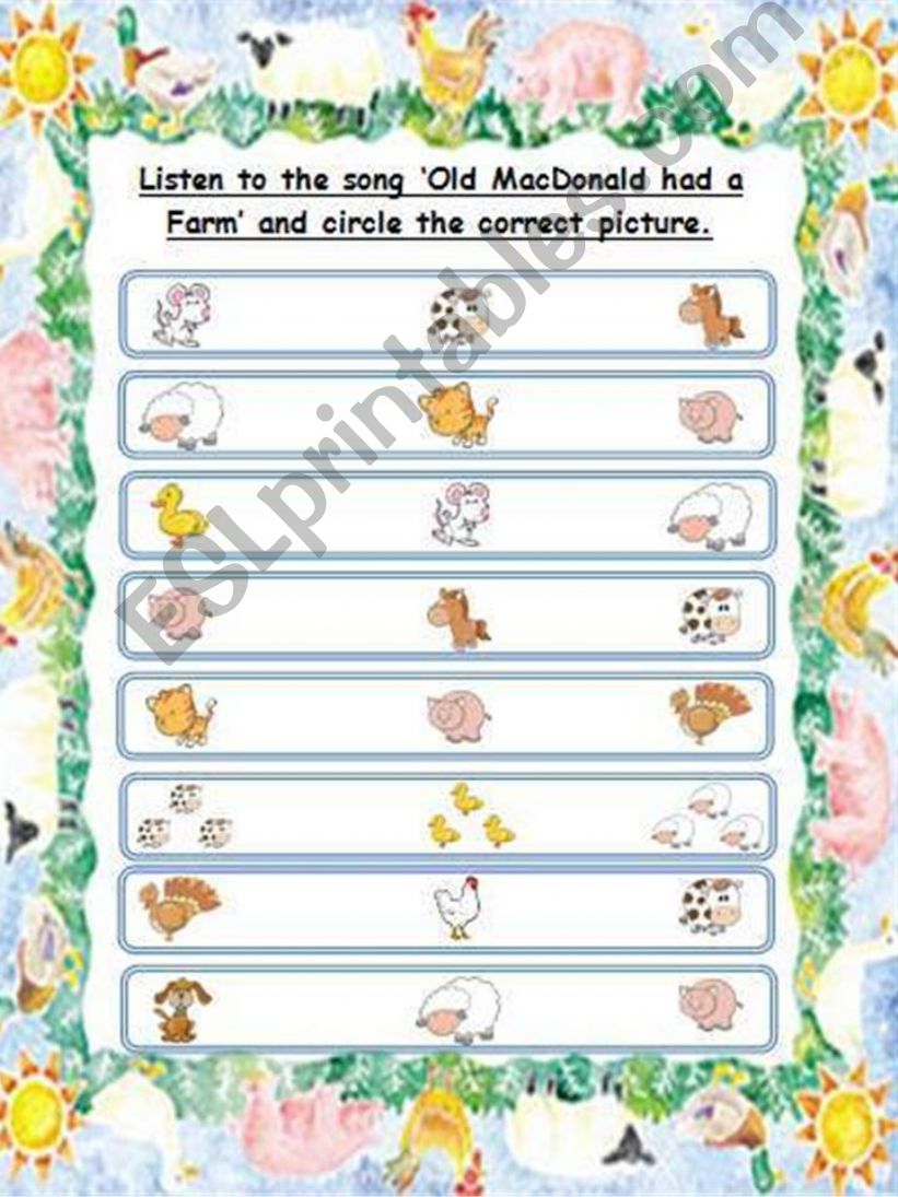 OLD MAC DONALD HAD A FARM  SONG AND ACTIVITY (5 pages)
