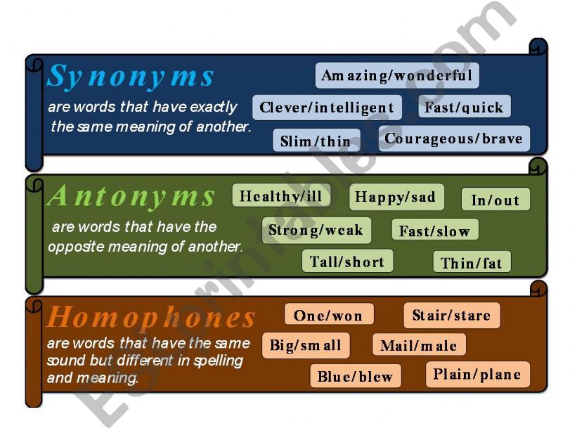 synonyms,antonyms & homophones flashcards