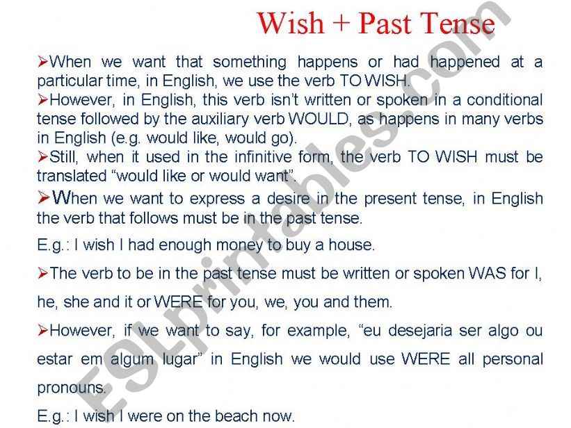 Wish + past tense powerpoint