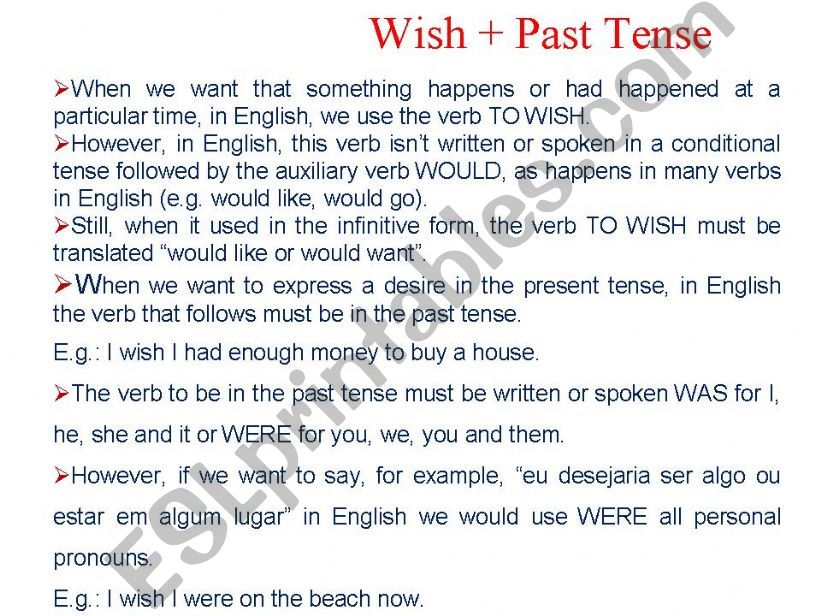 Wish + past tense powerpoint
