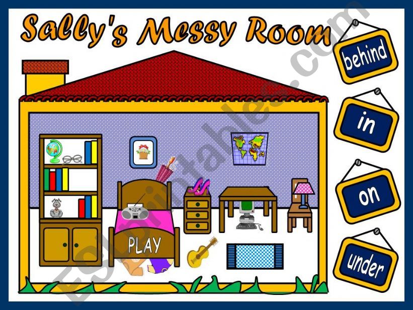 SALLYS MESSY BEDROOM - GAME (PLACE PREPOSITIONS)