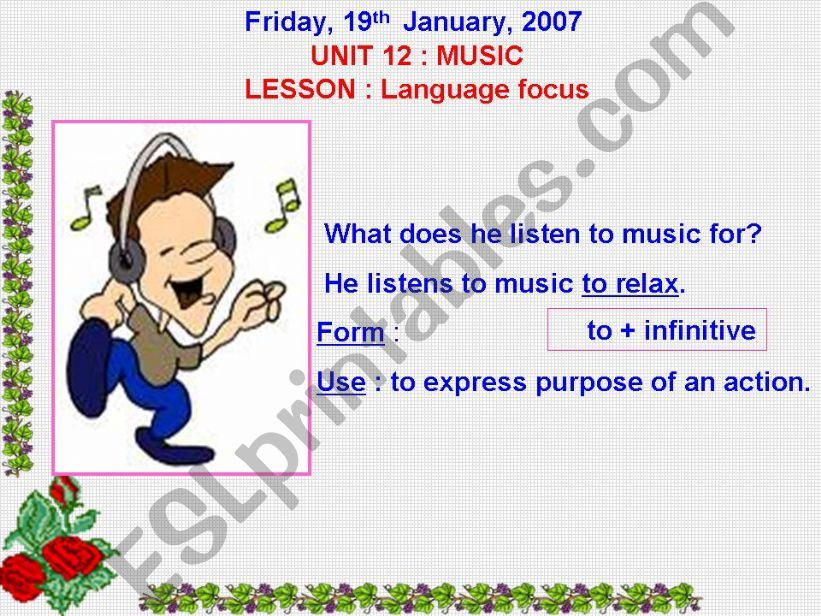 To infinitive to talk about purposes
