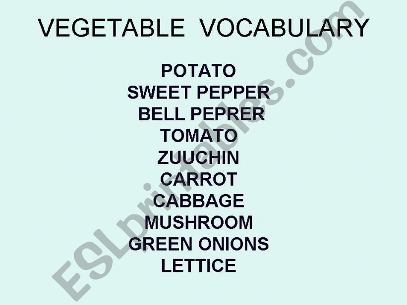 Vegetable vocabulary presentation