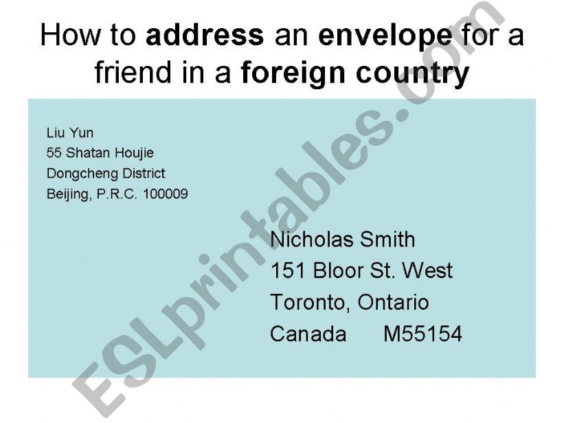 ESL English PowerPoints Addressing an envelope to a foreign country