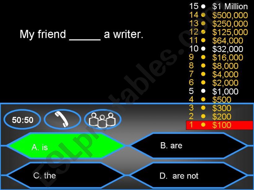 to be-present tense-one million dollars game
