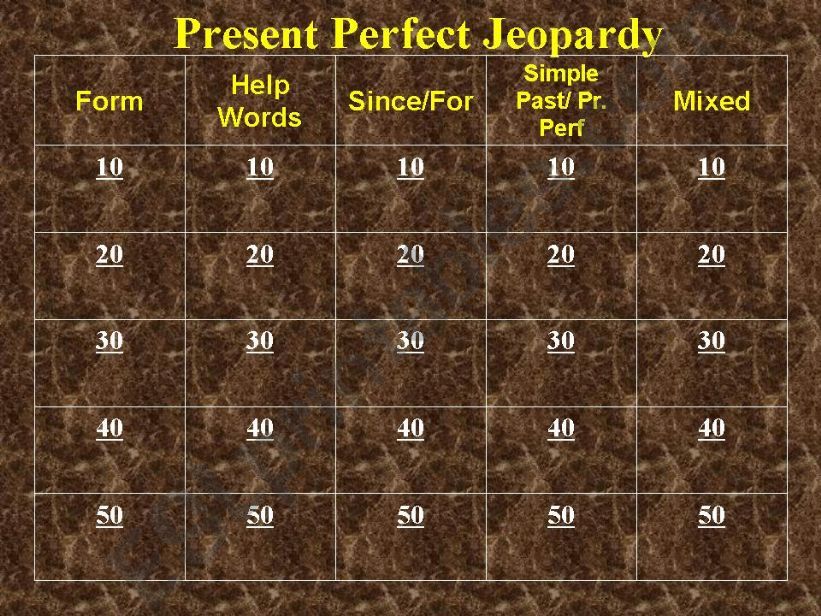 Present Perfect Jeopardy powerpoint