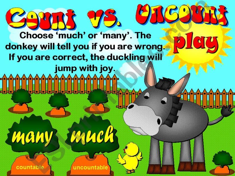 Count vs. uncount (much vs. many) - Game