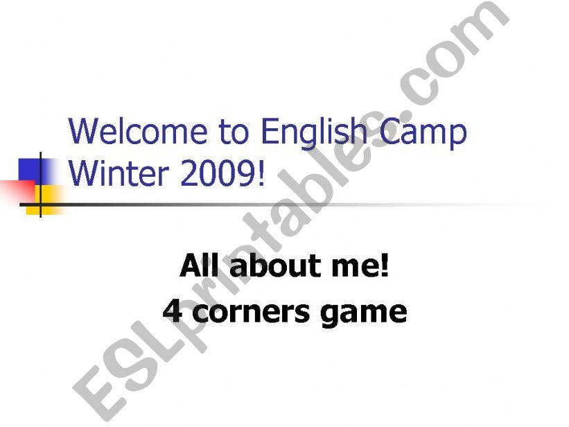 English camp 4 corners game: All about Me theme
