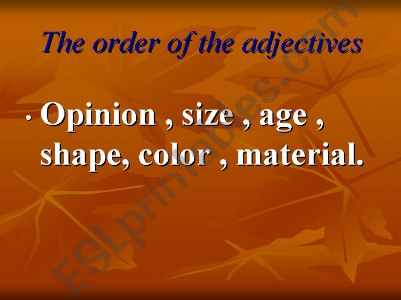 order of adj in a sentence  powerpoint