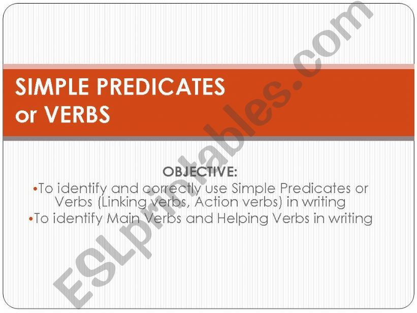 Simple Predicates or Verbs powerpoint